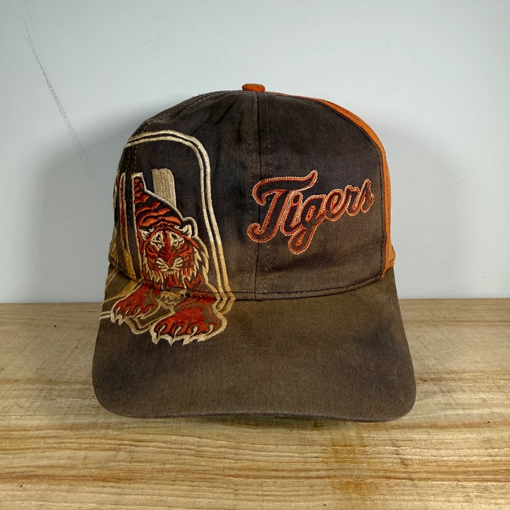 Detroit Tigers Hat Unisex OSFA Blue 2 toned Tiger Logo Vtg 90s Embroidered MLB